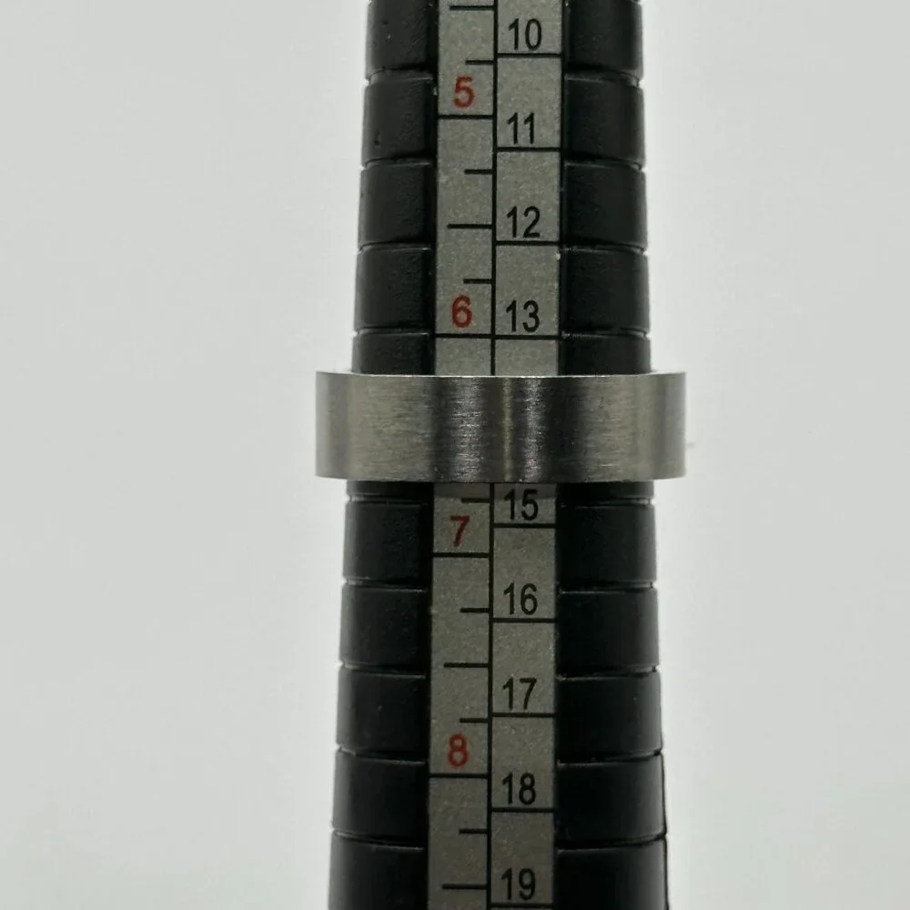 Stainless Steel Ring Size 6.5 Channel Set Clear Princess Cut Stone Modern Band - Picture 9 of 10